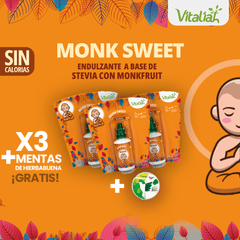 Endulzante natural MONK SWEET X 3 Monk Sweet Endulzante natural de Vitaliah (Gotero x 30 ml) + Obsequio Mentas Hierbabuena vitaliah colombia
