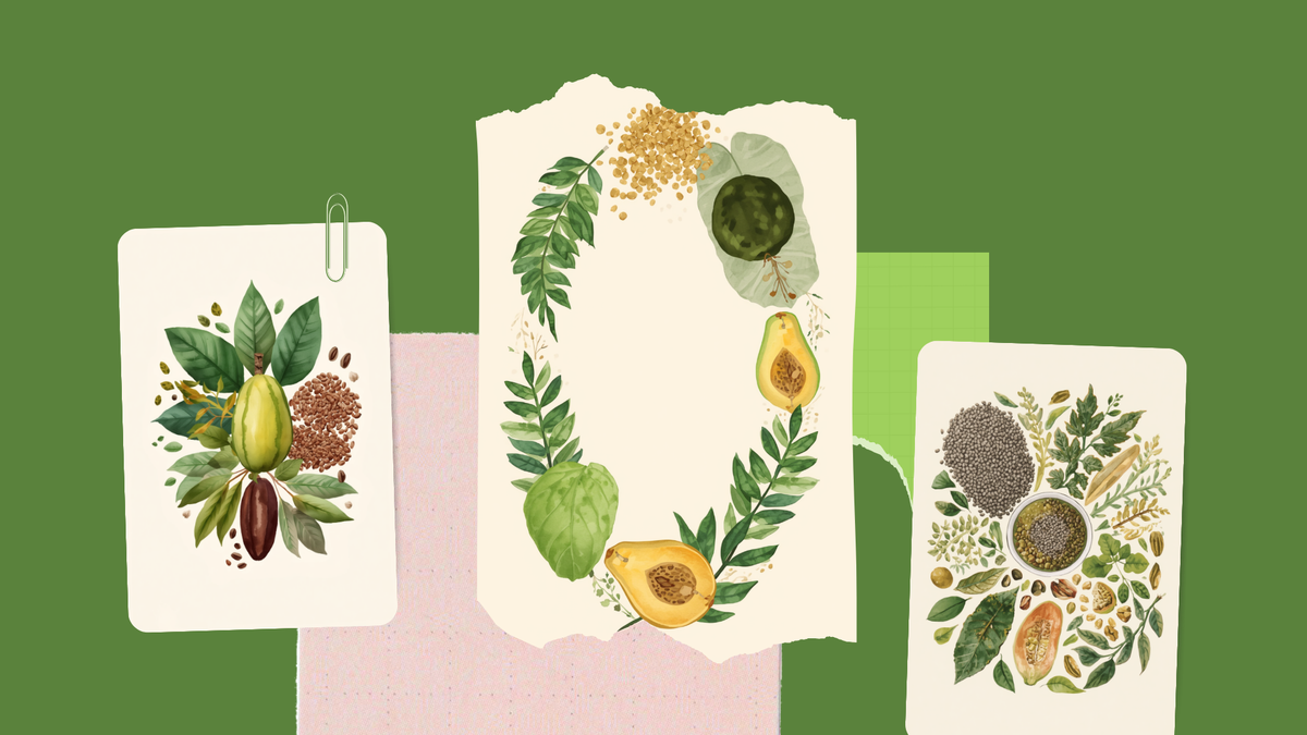 Collage flatlay de ingredientes naturales colombianos