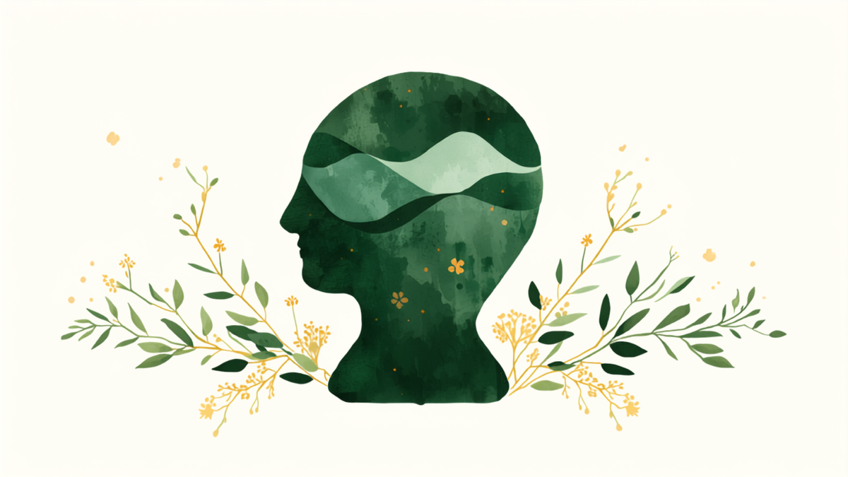 Silueta generica de perfil con motivo botanico, imagen de contexto sobre magnesio y calma mental