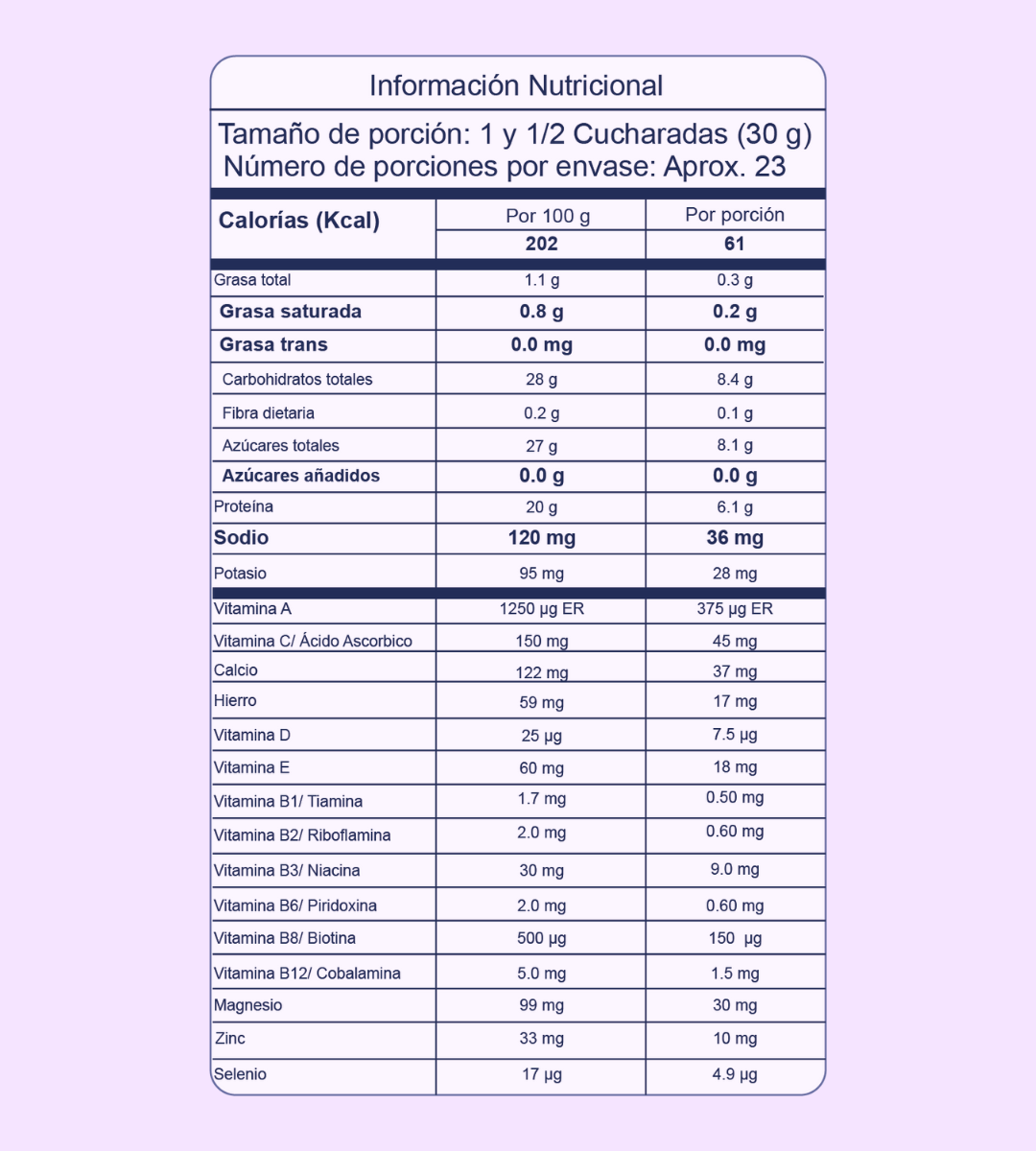 Tabla nutricional colágeno hidrolizado marino y bovino 5050 - 700 g