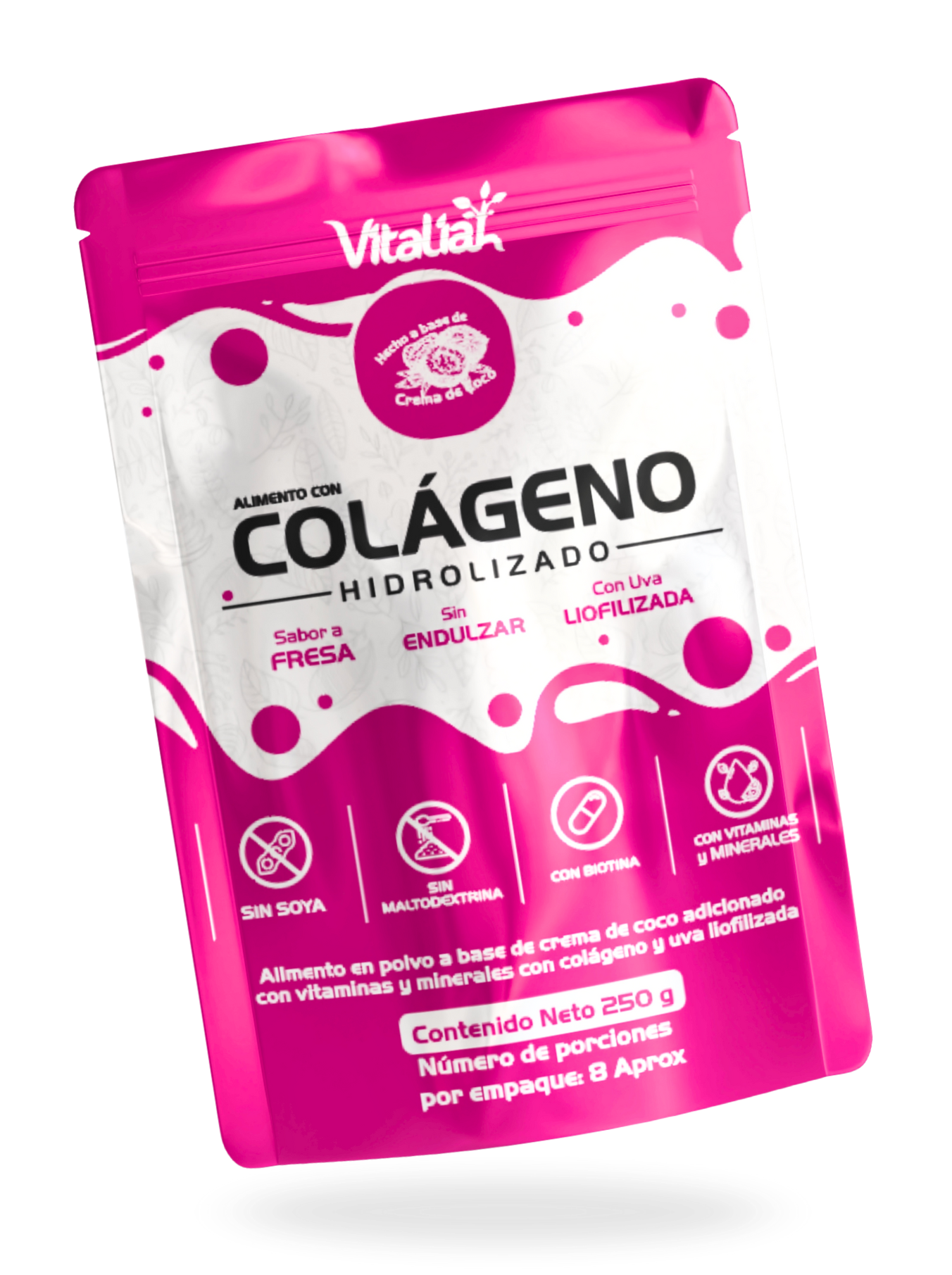 Colágeno hidrolizado Vitaliah con uva liofilizada antioxidante para el cuidado de la piel
