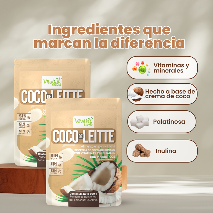 Batido Coco de Leitte con Crema de Coco Doypack 500 g - Vitaliah Stevia -Alimentos saludables
