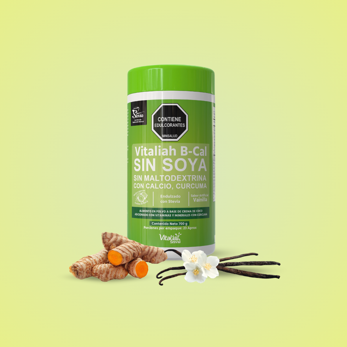 Batido B-CAL con Calcio y Cúrcuma - 700 g - Vitaliah Stevia -Alimentos saludables