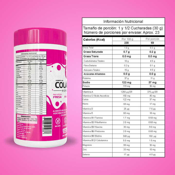 Batido Colágeno Fresa con Uva Liofilizada 700 g - Vitaliah Stevia -Alimentos saludables