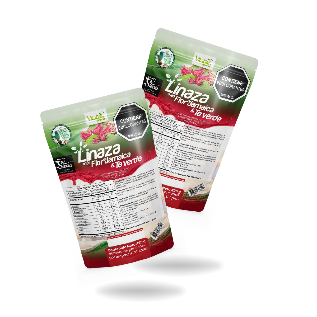 Fibra Linaza Flor Jamaica + Té Verde Doypack 425 g