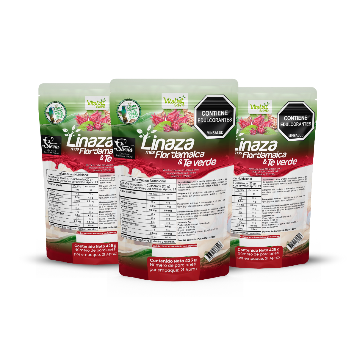 Fibra Linaza Flor Jamaica + Té Verde Doypack 425 g