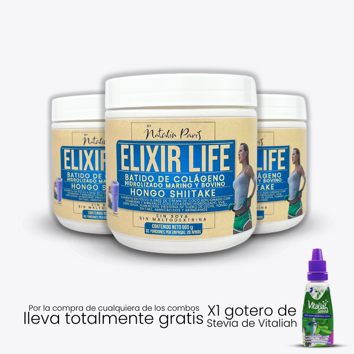 Batido Elixir Life - Colágeno marino y bovino - x 600 g - By Natalia Paris - Vitaliah Stevia -Alimentos saludables