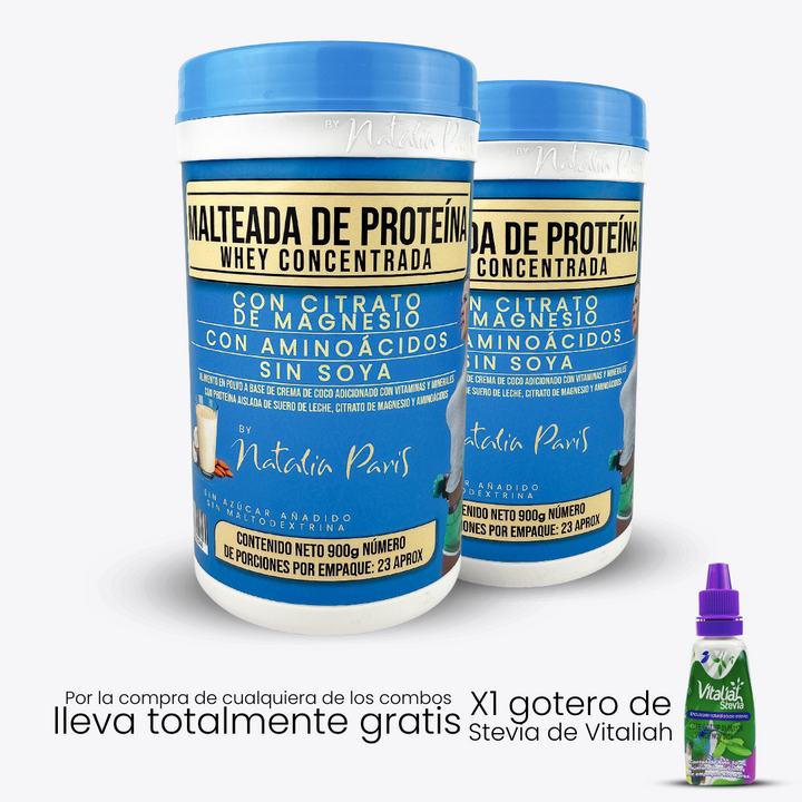 Batido Malteada de proteína whey concentrada x 900 g - By Natalia Paris - Vitaliah Stevia -Alimentos saludables