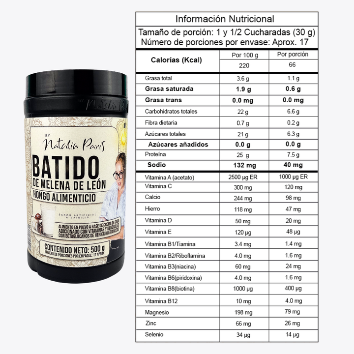 Batido Melena de Leon x500 g - By Natalia Paris - Vitaliah Stevia -Alimentos saludables