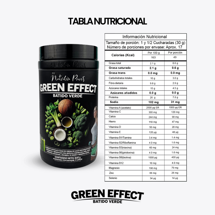 Batido Verde Green Effect - X 500 g - By Natalia Paris - Vitaliah Stevia -Alimentos saludables