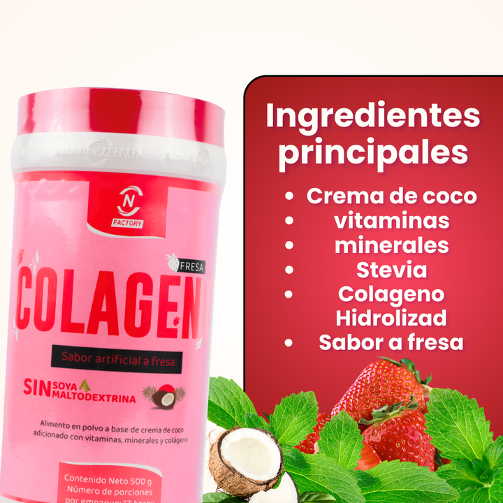 COLÁGENO FRESA - 500g - NUTRITION FACTORY - Vitaliah Stevia -Alimentos saludables