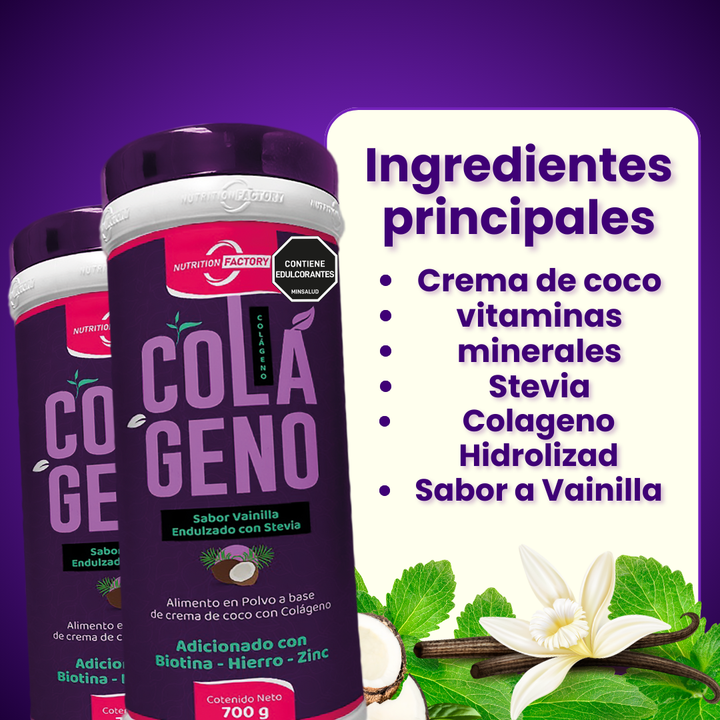 COLÁGENO VAINILLA - 700g - NUTRITION FACTORY - Vitaliah Stevia -Alimentos saludables