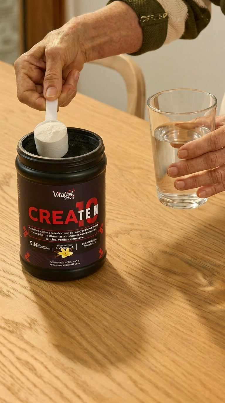 Preparación de creatina sabor vainilla para el gym