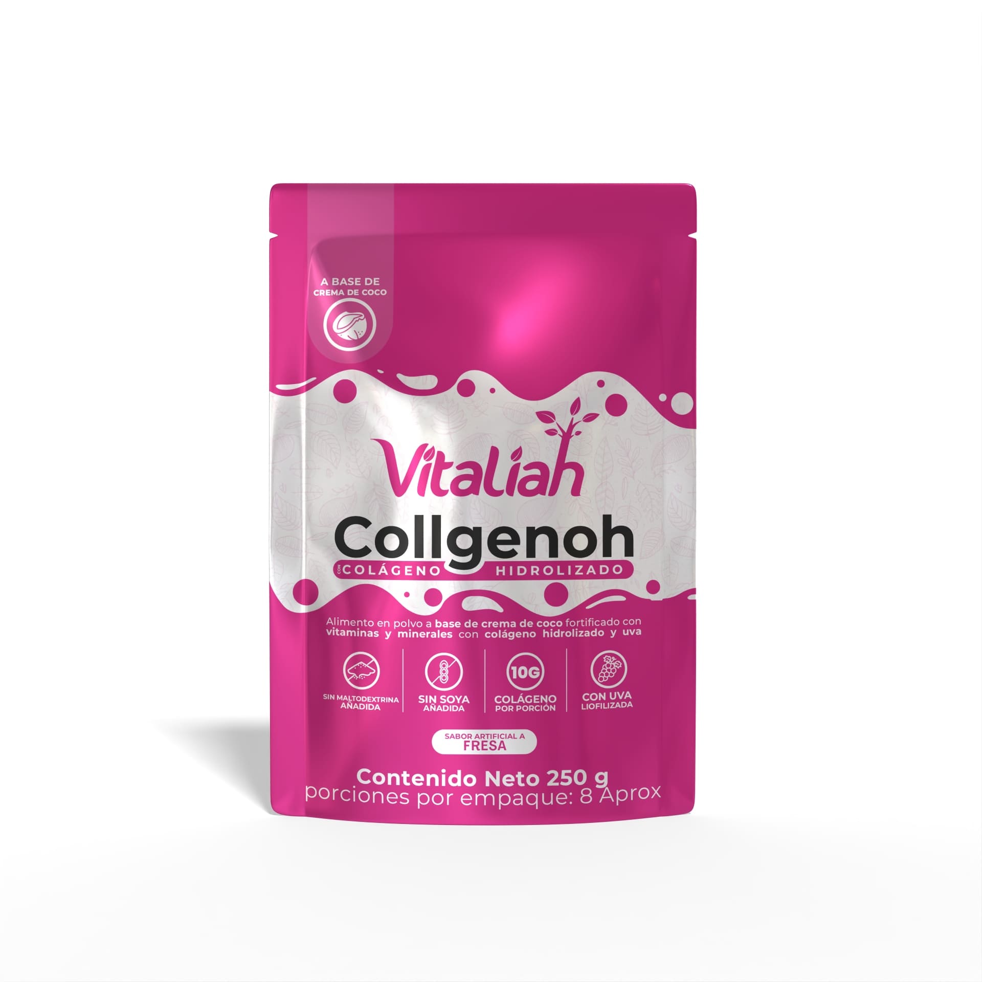 Batido Colágeno Fresa Doypack - 250g - Vitaliah Stevia -Alimentos saludables