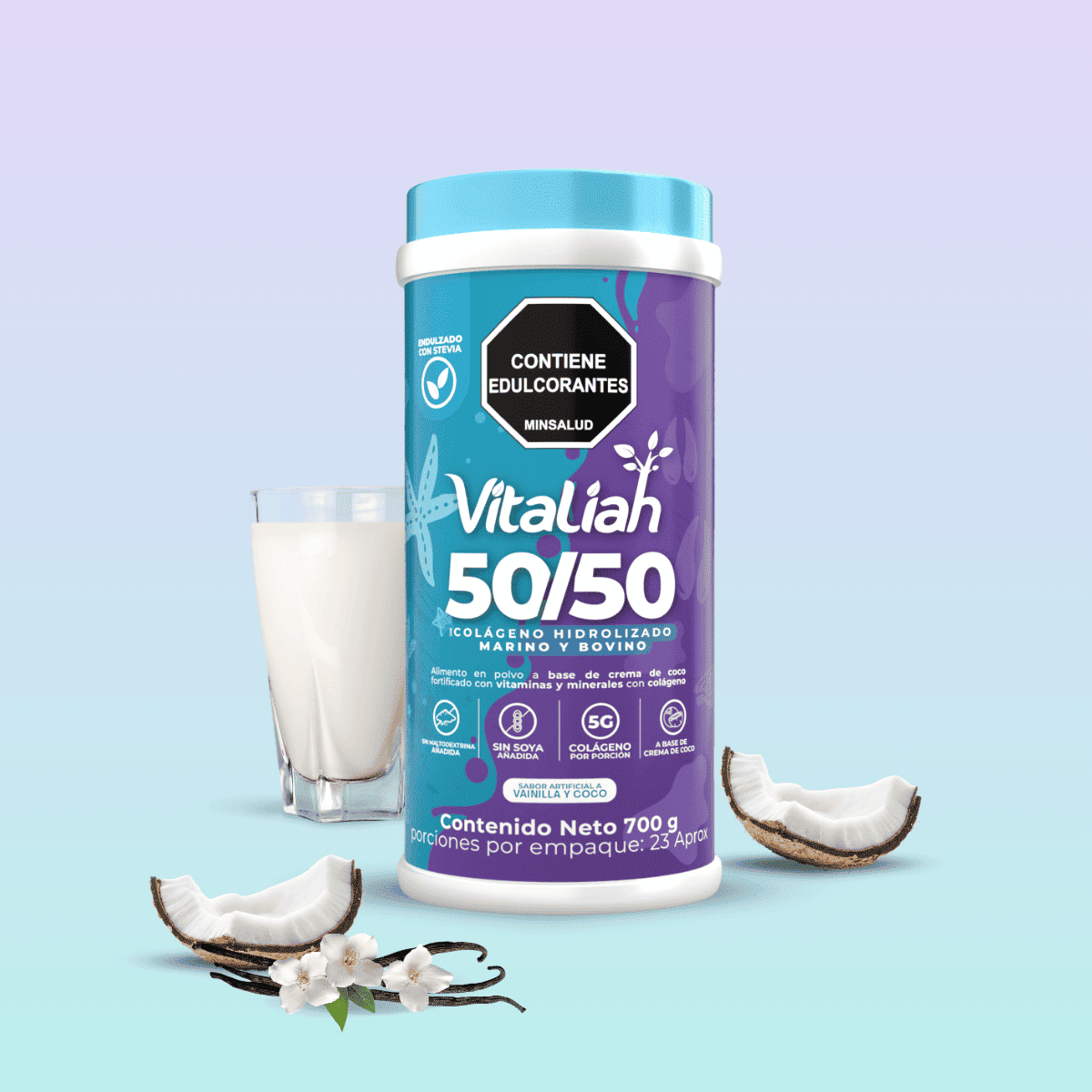Batido Colágeno 50/50 Origen Marino y Bovino - 700 g - Vitaliah Stevia -Alimentos saludables
