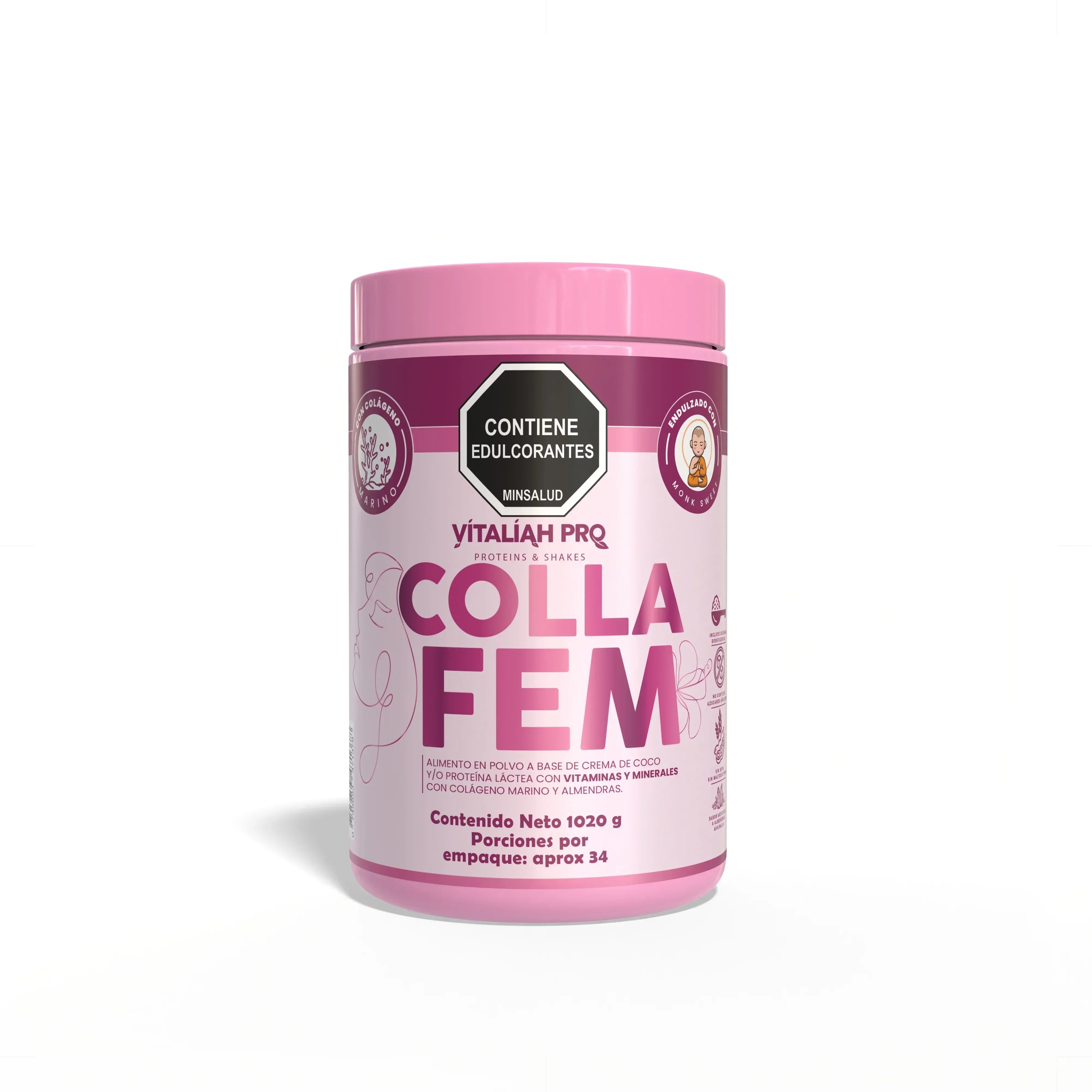 Batido Colla Fem | Colágeno para Mujeres - 1020 g - Vitaliah Stevia -Alimentos saludables