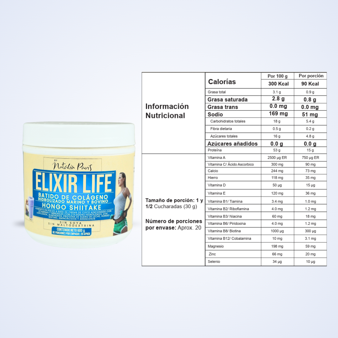 Batido Elixir Life con Colágeno Marino y Bovino by Natalia Paris 600 g