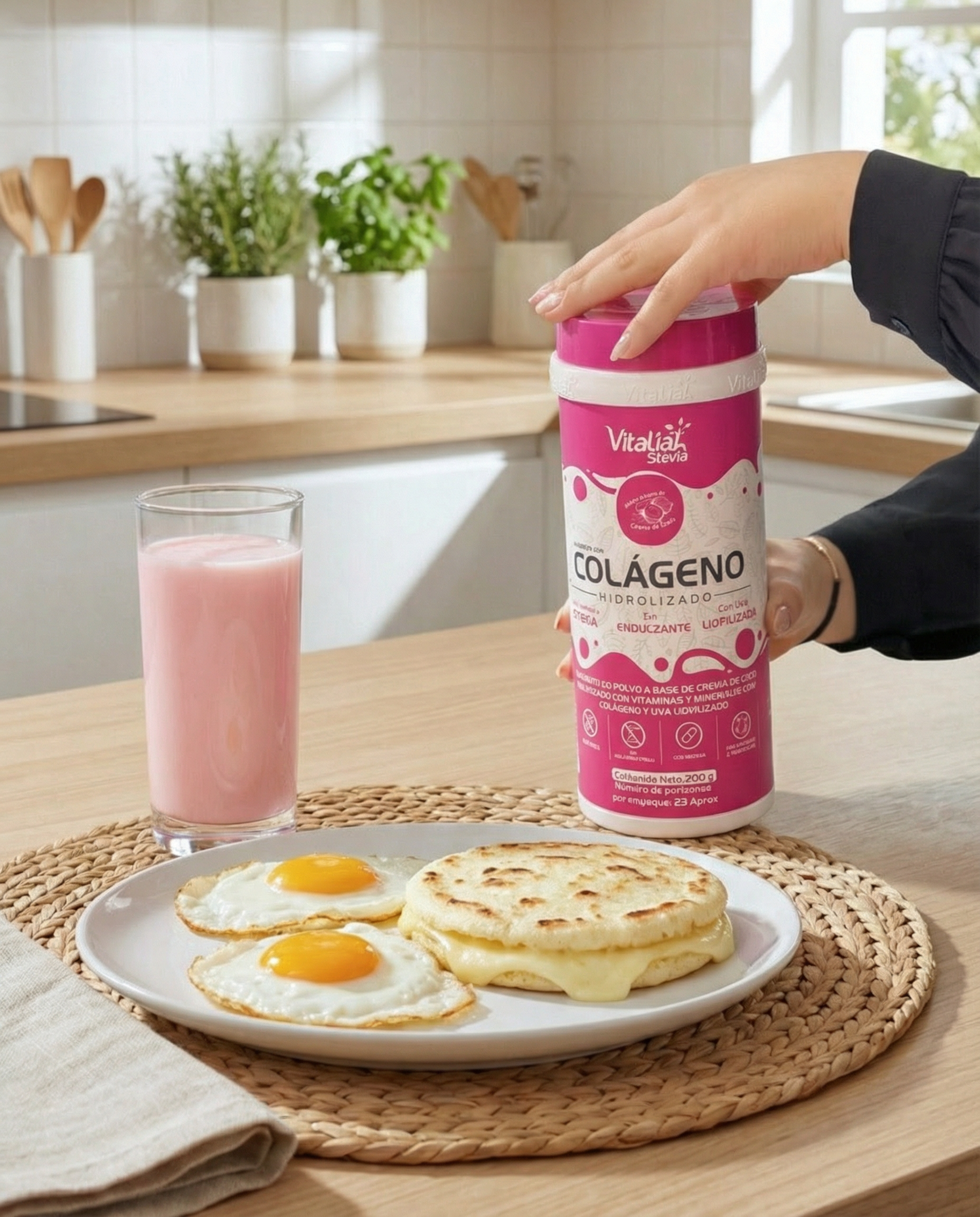 Preparación de colágeno hidrolizado sabor fresa para el desayuno
