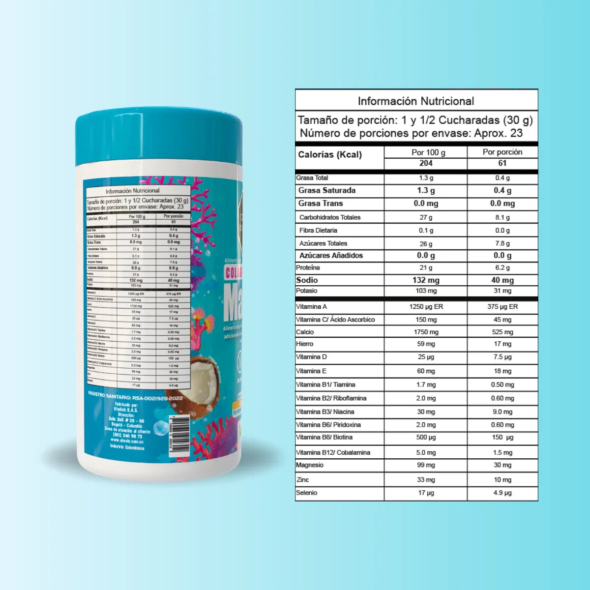 Batido Colágeno Hidrolizado Origen Marino - 700 g - Vitaliah Stevia -Alimentos saludables