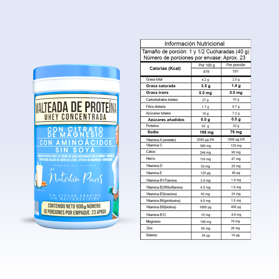 Malteada de Proteína Whey Concentrada by Natalia Paris 900 g