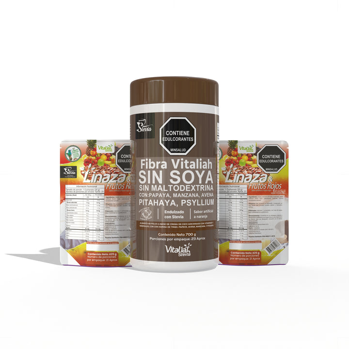 Combo Batido Fibra Vitaliah x 700 g + 2 linaza frutos tropicales - Vitaliah Stevia -Alimentos saludables
