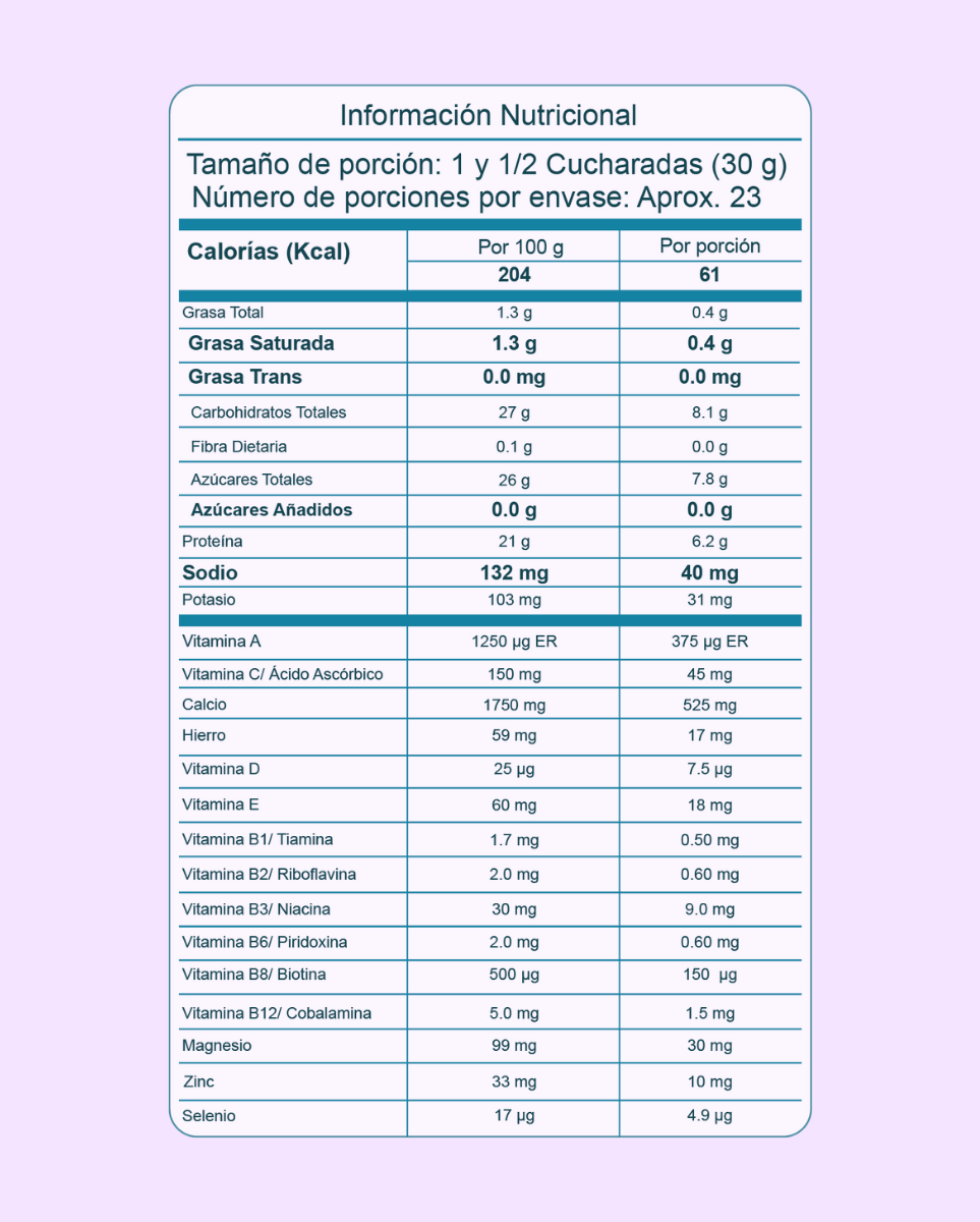 Tabla nutricional colágeno hidrolizado sabor vainilla - 700 g
