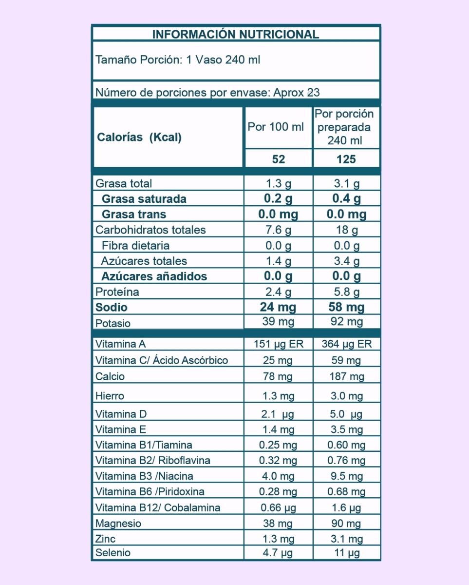 Tabla nutricional colágeno hidrolizado marino y bovino 5050 - 700 g