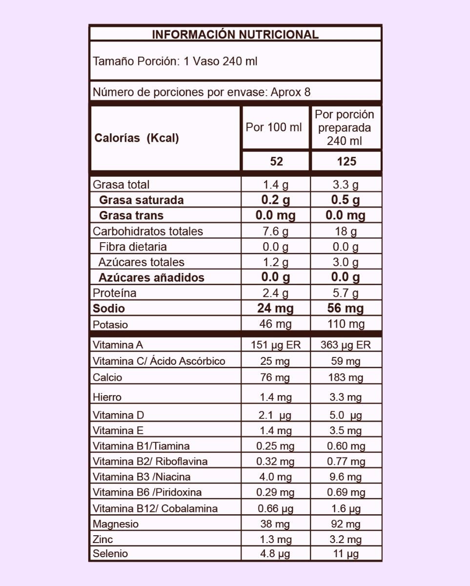 Tabla nutricional colágeno hidrolizado sabor vainilla - 700 g