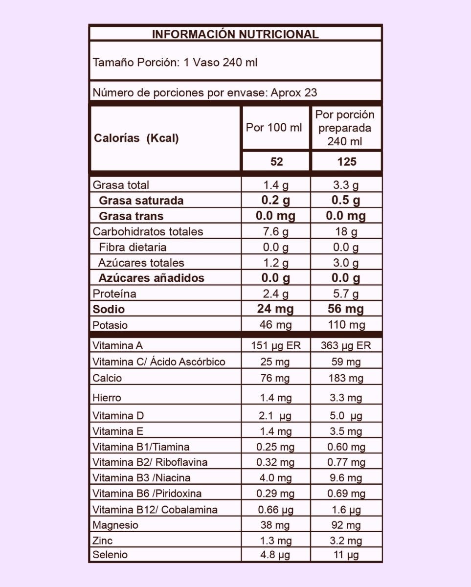 Tabla nutricional colágeno hidrolizado sabor vainilla - 700 g