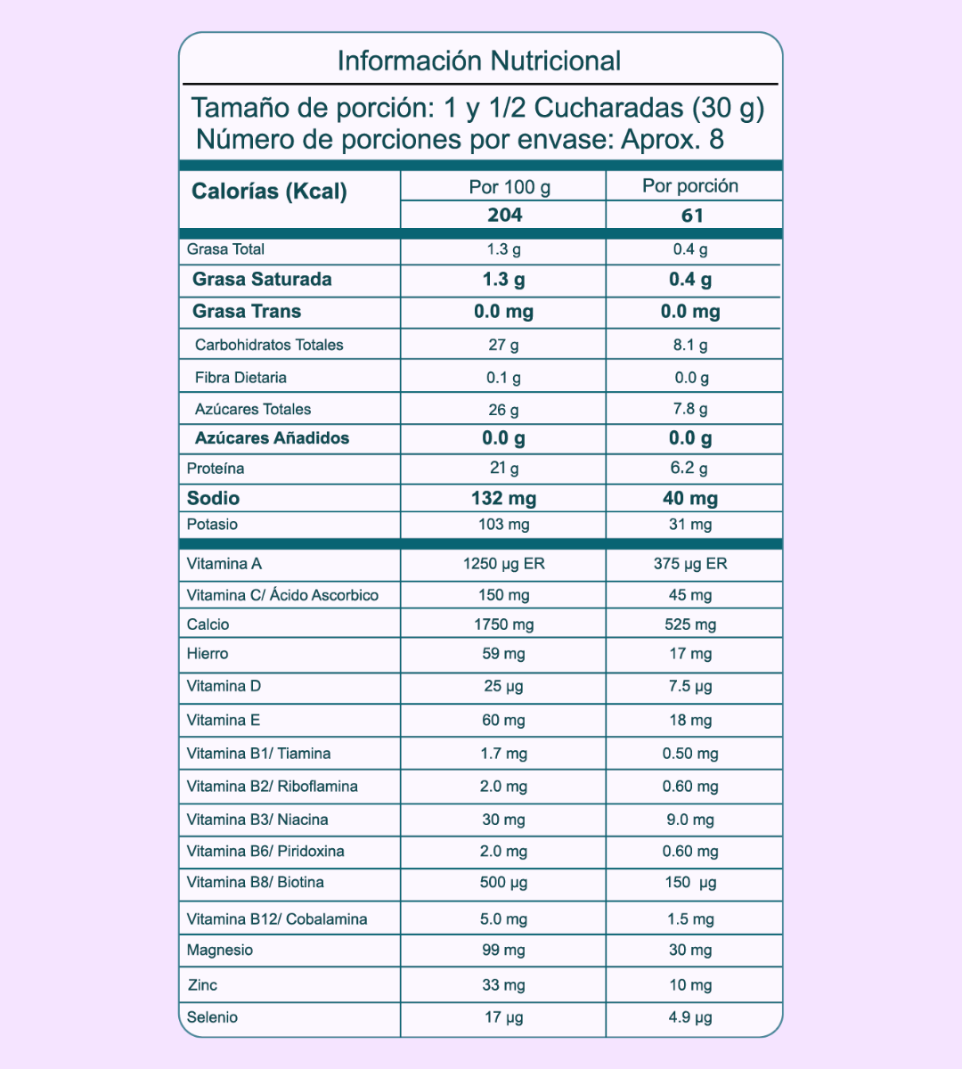 Tabla nutricional colágeno hidrolizado sabor vainilla - 700 g