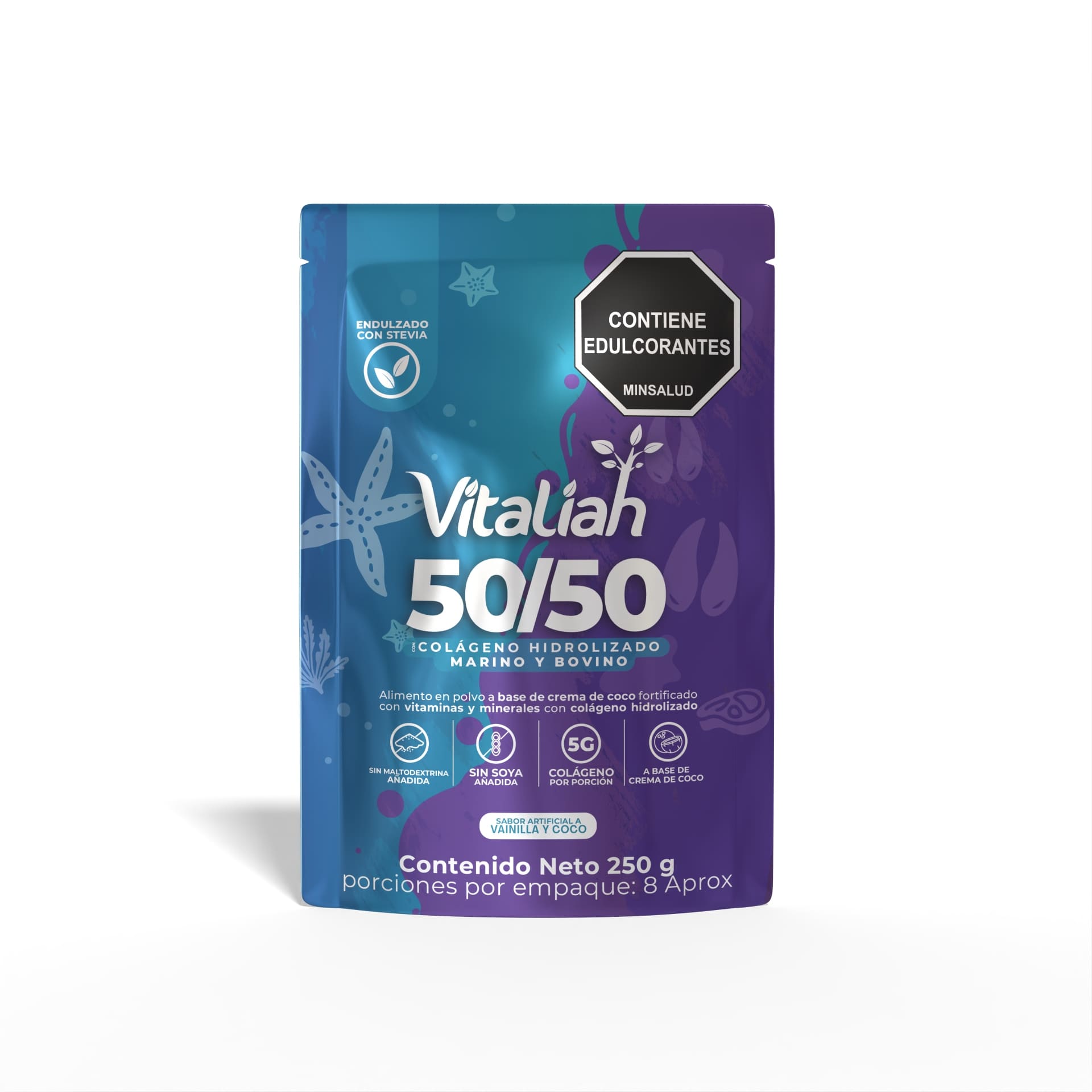 Batido Colageno bovino con marino 50/50 Doypack - 250 g - Vitaliah Stevia -Alimentos saludables