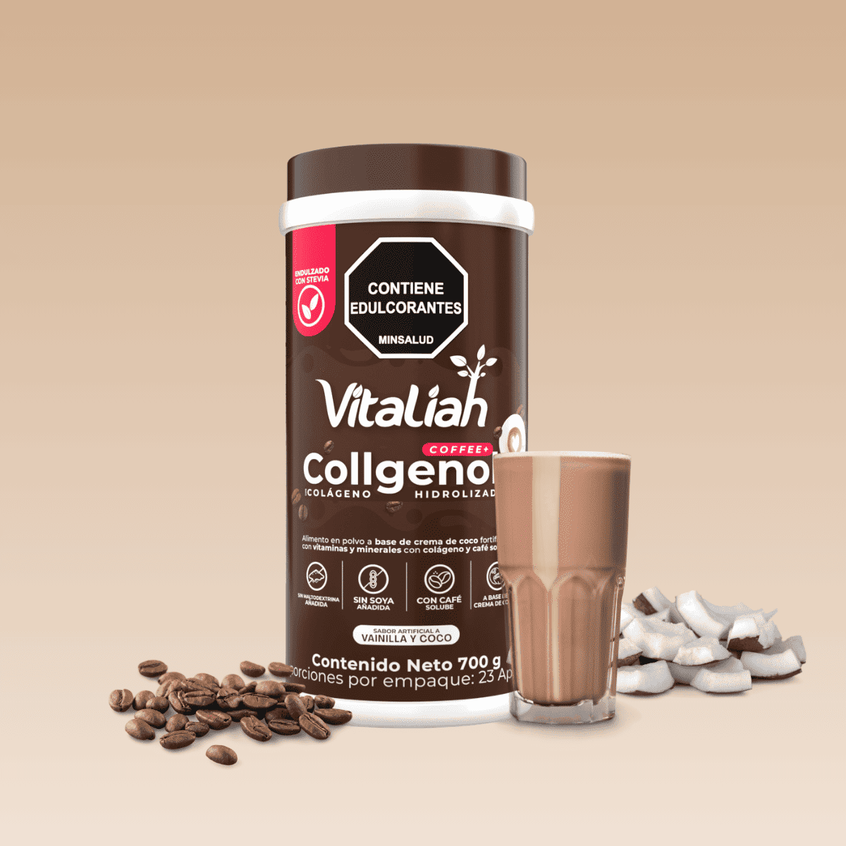 Batido Colágeno Hidrolizado con Café | Coffee+ - 700 g - Vitaliah Stevia -Alimentos saludables