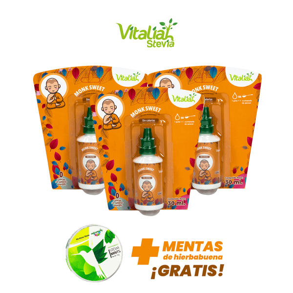 Endulzante natural MONK SWEET X 3 Monk Sweet Endulzante natural de Vitaliah (Gotero x 30 ml) + Obsequio Mentas Hierbabuena vitaliah colombia
