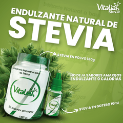 Endulzante natural Stevia en 180g polvo + 10mL gotero vitaliah colombia